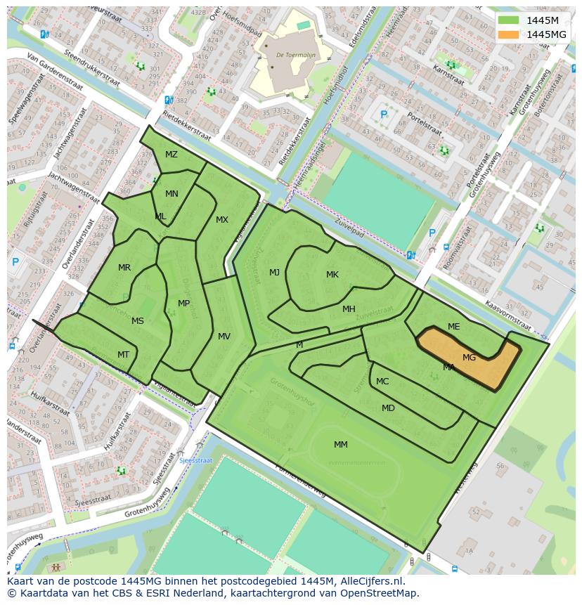 Afbeelding van het postcodegebied 1445 MG op de kaart.