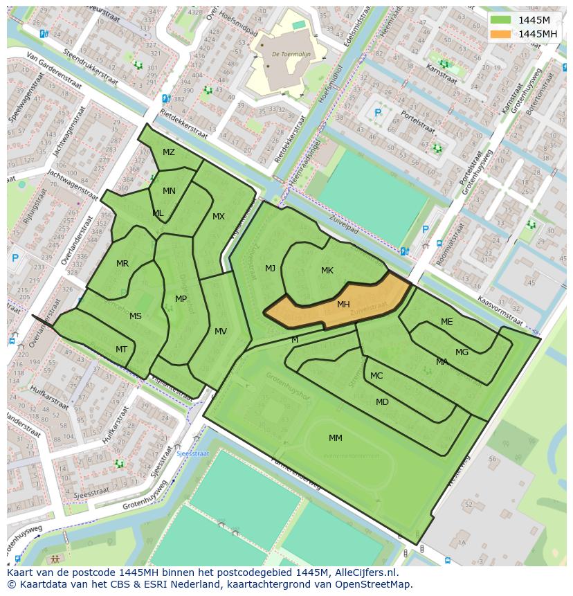 Afbeelding van het postcodegebied 1445 MH op de kaart.