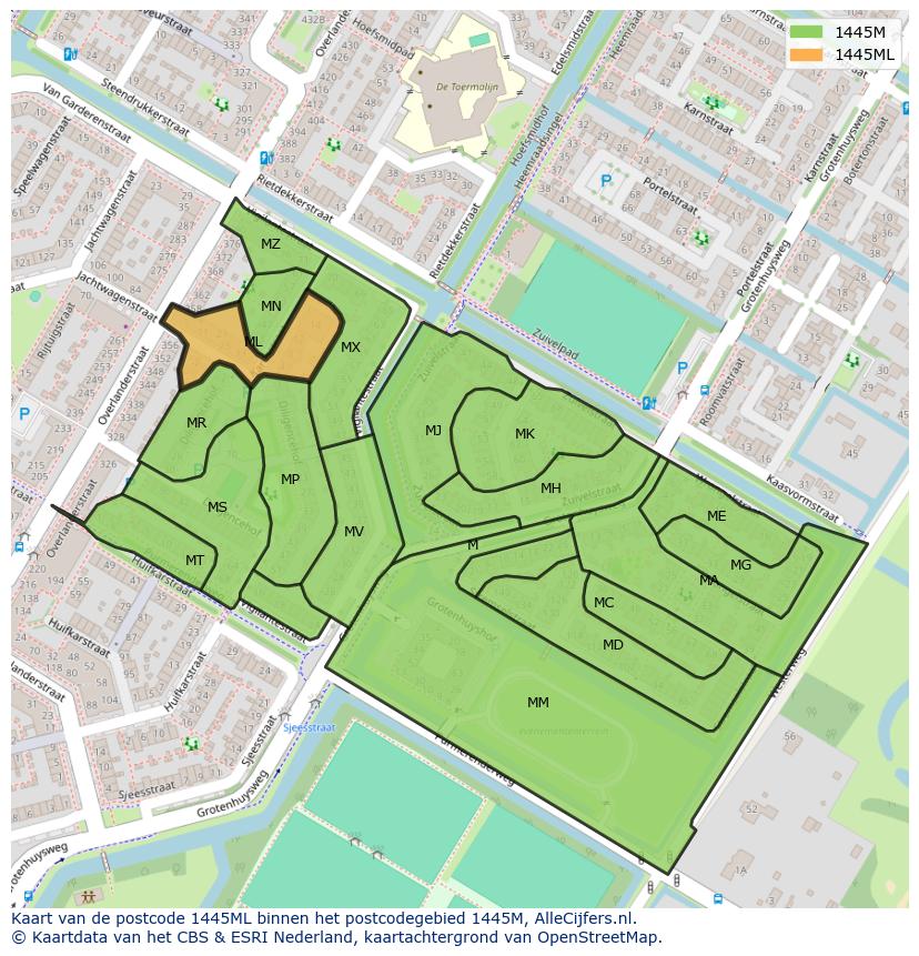 Afbeelding van het postcodegebied 1445 ML op de kaart.