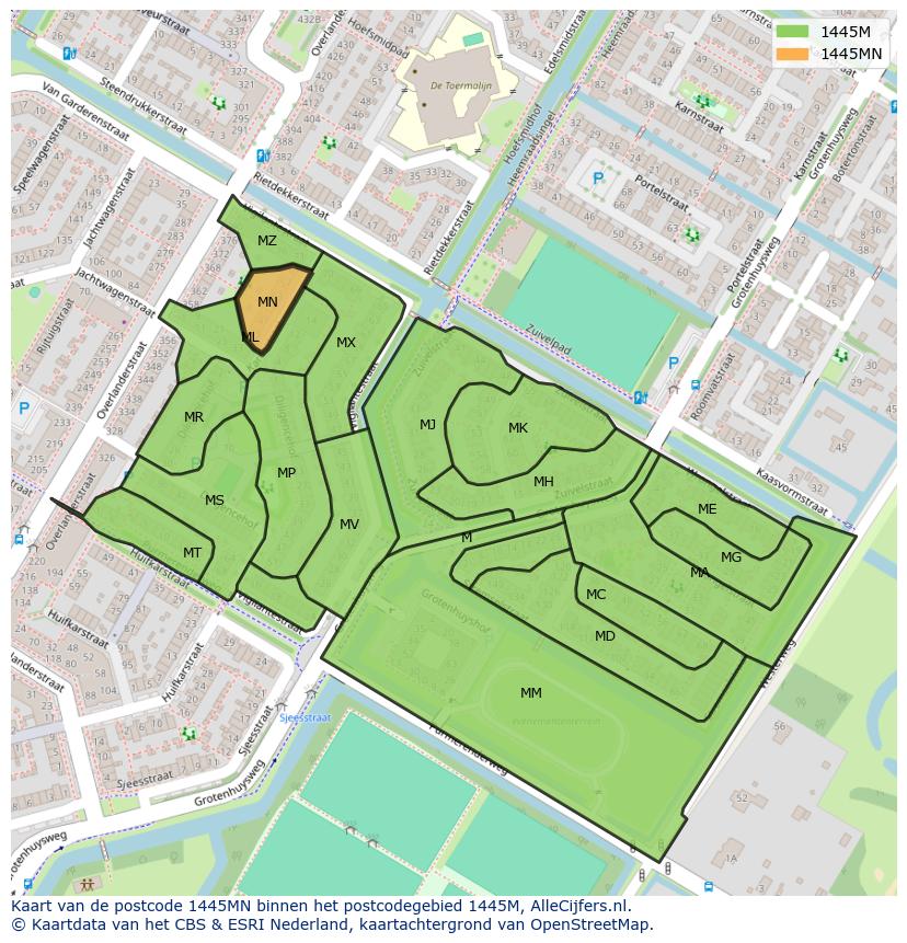 Afbeelding van het postcodegebied 1445 MN op de kaart.