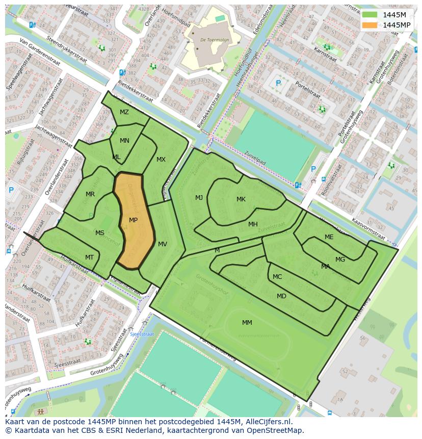 Afbeelding van het postcodegebied 1445 MP op de kaart.