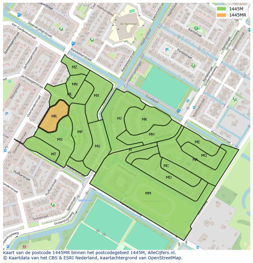 Afbeelding van het postcodegebied 1445 MR op de kaart.