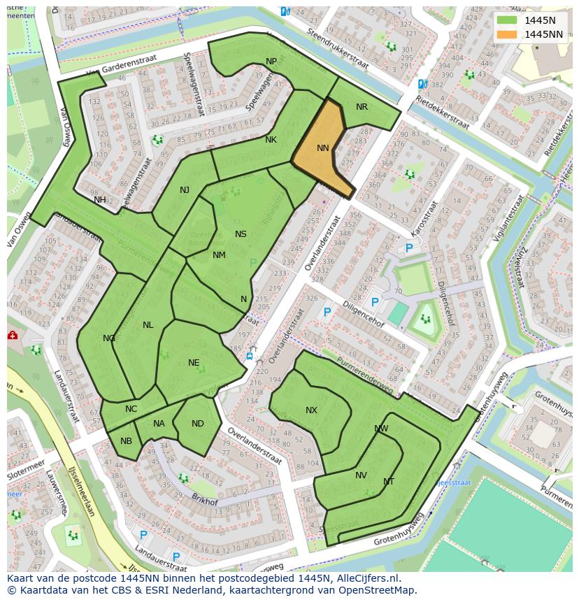 Afbeelding van het postcodegebied 1445 NN op de kaart.