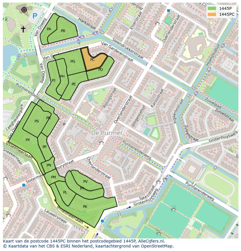 Afbeelding van het postcodegebied 1445 PC op de kaart.
