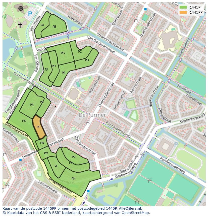 Afbeelding van het postcodegebied 1445 PP op de kaart.