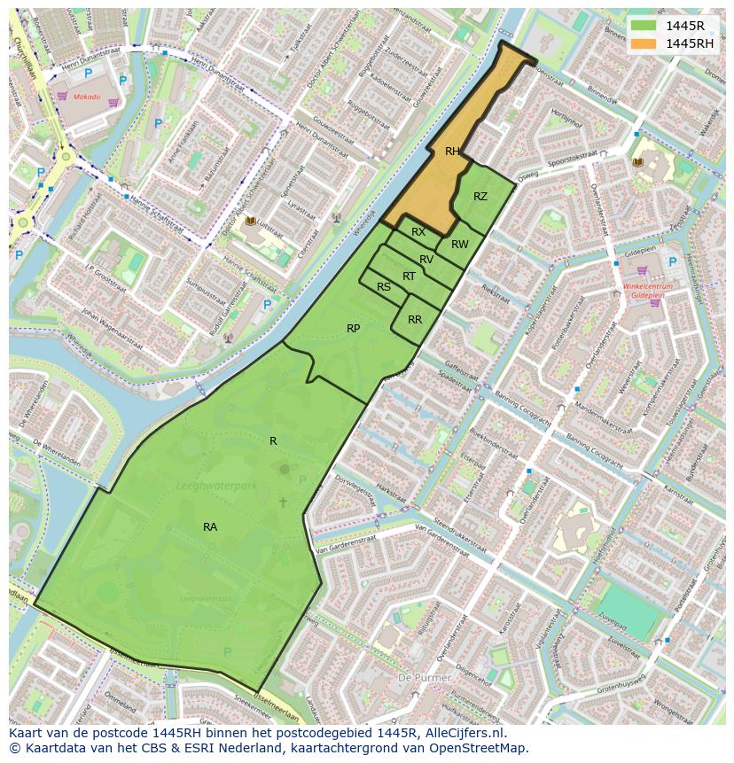Afbeelding van het postcodegebied 1445 RH op de kaart.