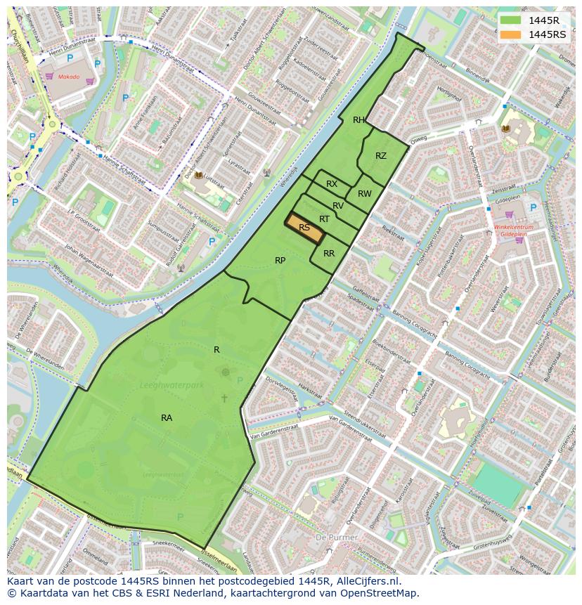 Afbeelding van het postcodegebied 1445 RS op de kaart.