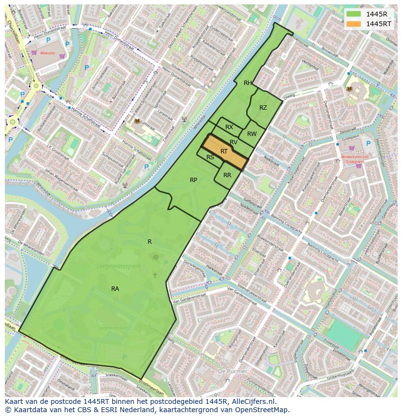 Afbeelding van het postcodegebied 1445 RT op de kaart.