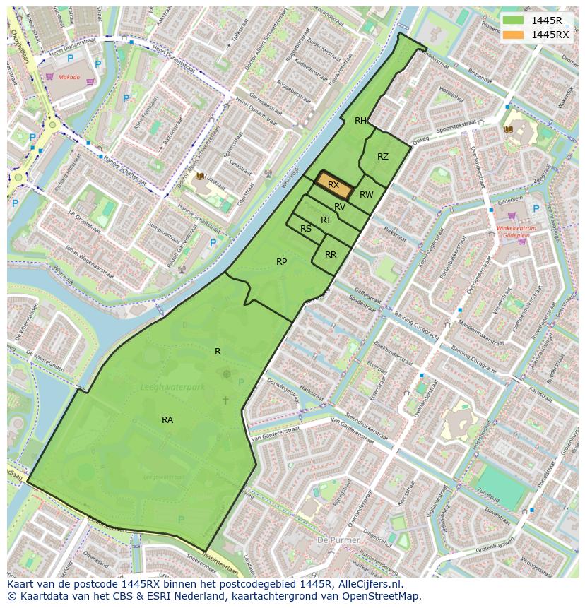 Afbeelding van het postcodegebied 1445 RX op de kaart.