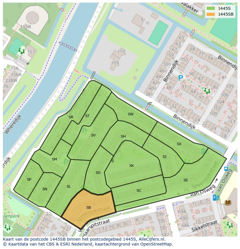 Afbeelding van het postcodegebied 1445 SB op de kaart.
