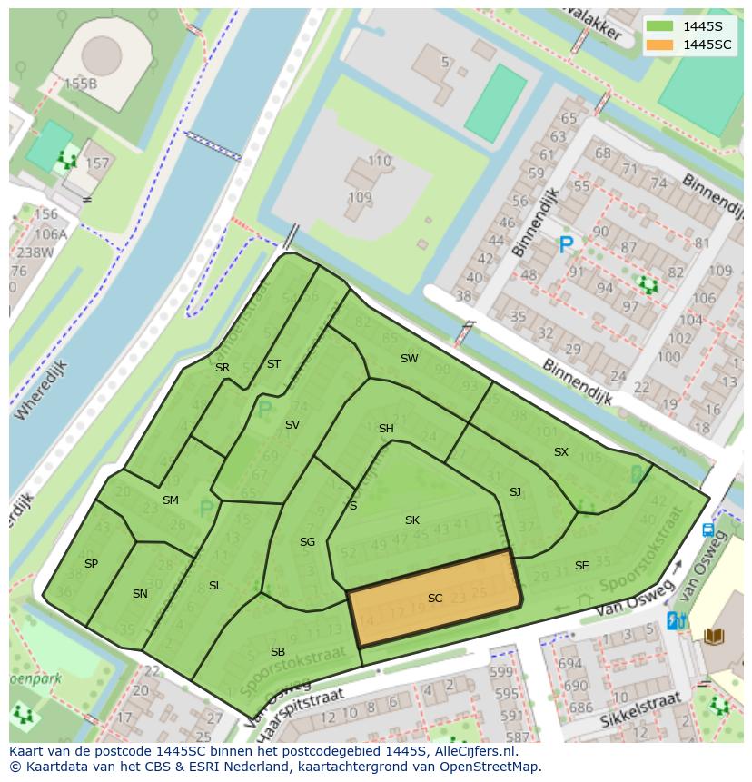 Afbeelding van het postcodegebied 1445 SC op de kaart.