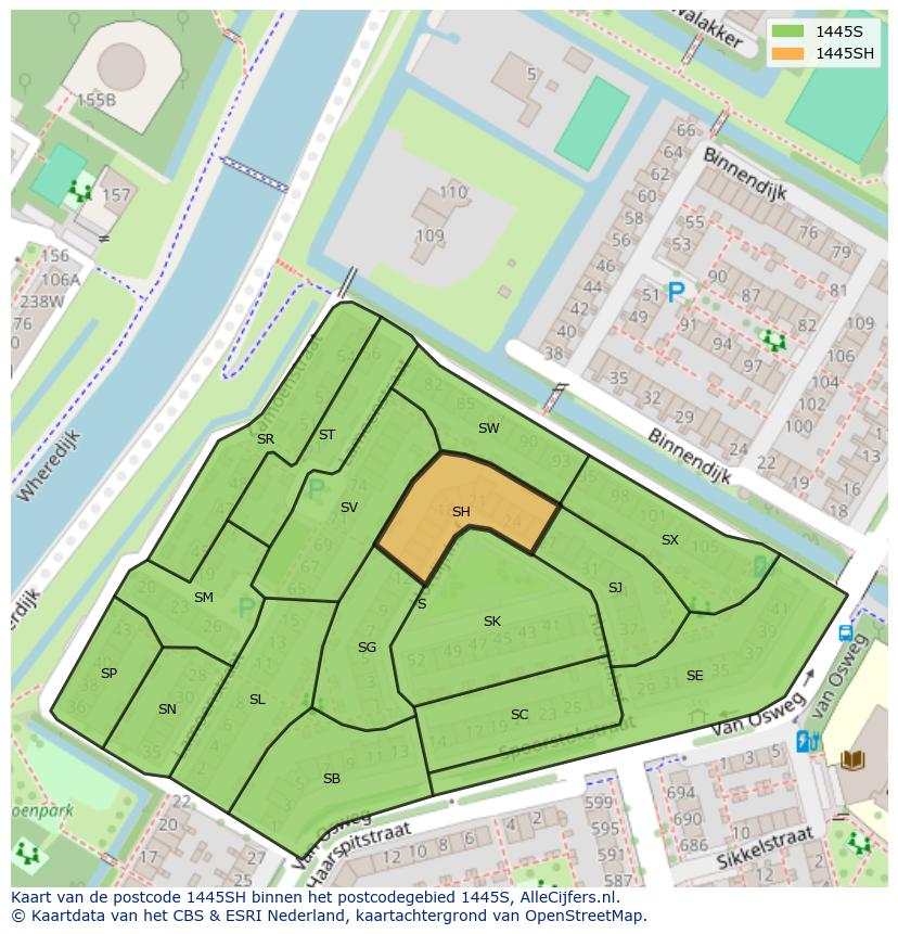 Afbeelding van het postcodegebied 1445 SH op de kaart.