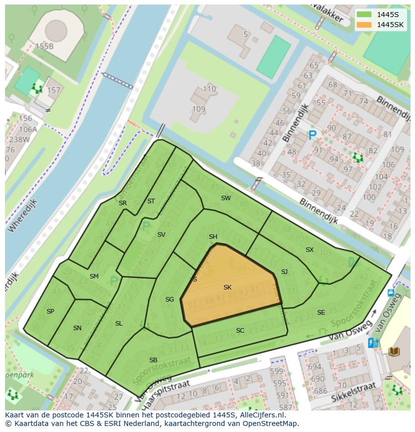 Afbeelding van het postcodegebied 1445 SK op de kaart.