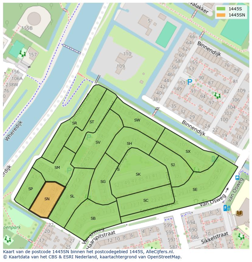 Afbeelding van het postcodegebied 1445 SN op de kaart.