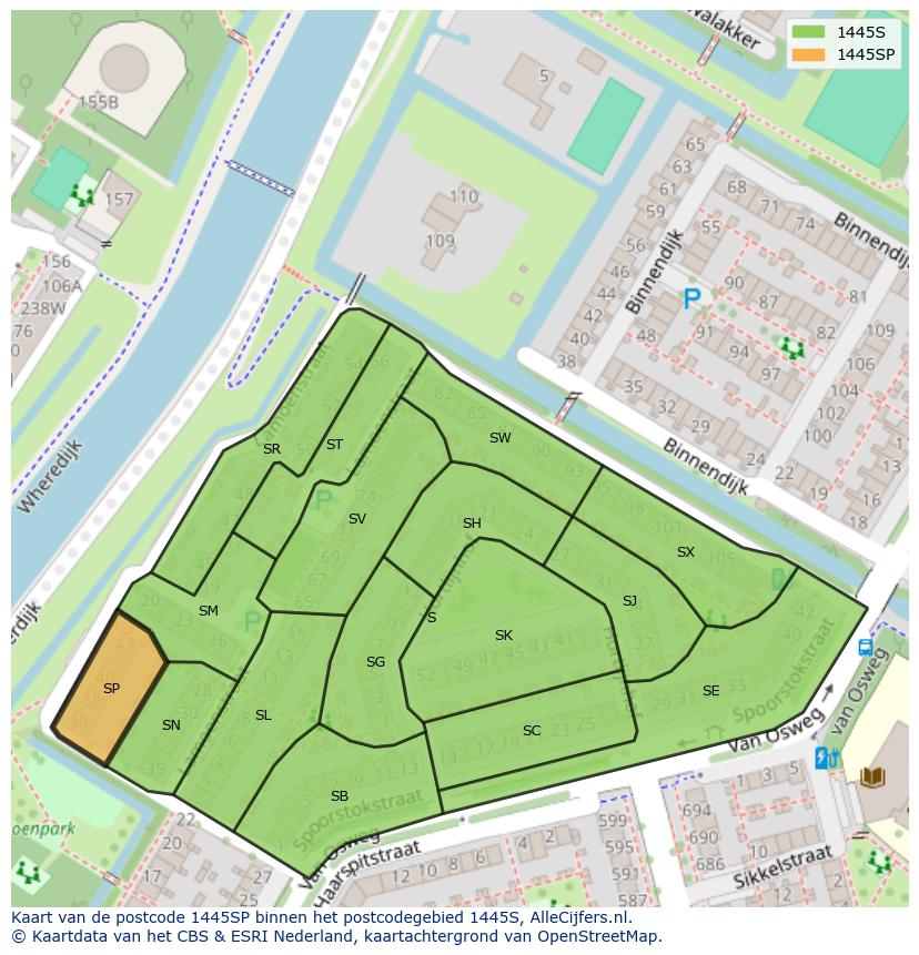 Afbeelding van het postcodegebied 1445 SP op de kaart.