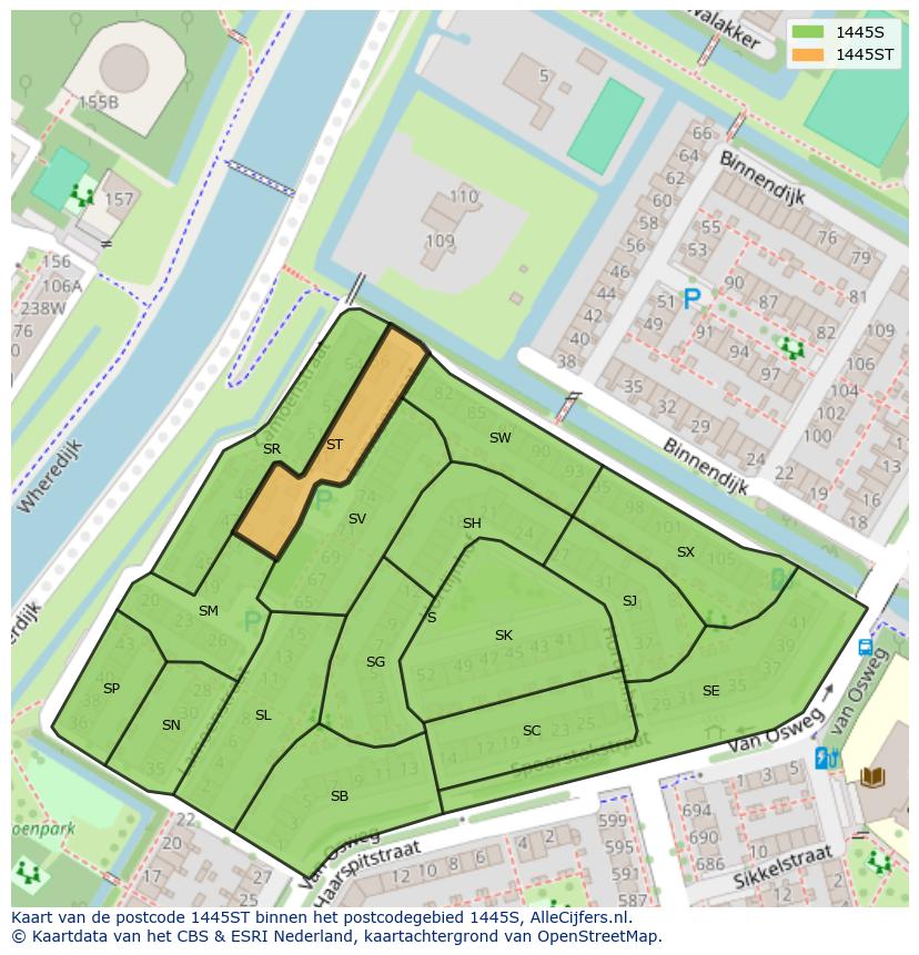Afbeelding van het postcodegebied 1445 ST op de kaart.