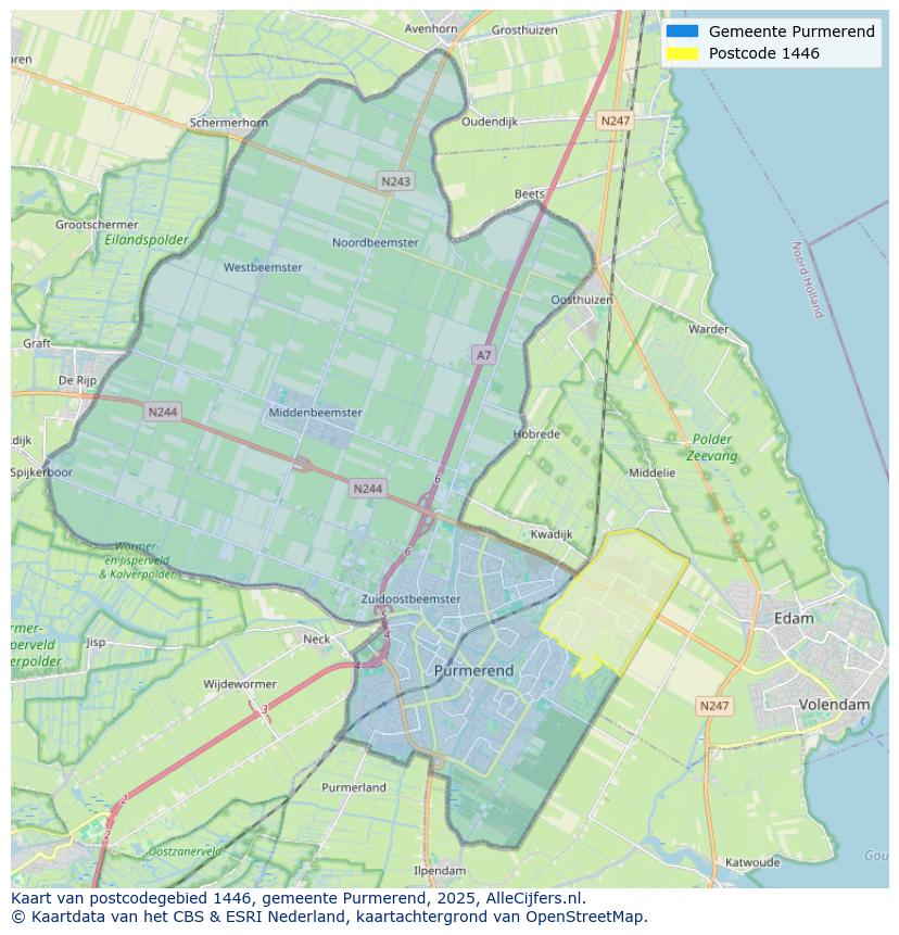 Afbeelding van het postcodegebied 1446 op de kaart.