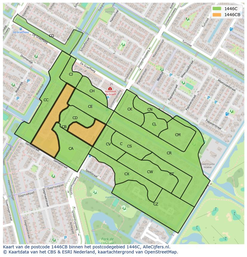 Afbeelding van het postcodegebied 1446 CB op de kaart.