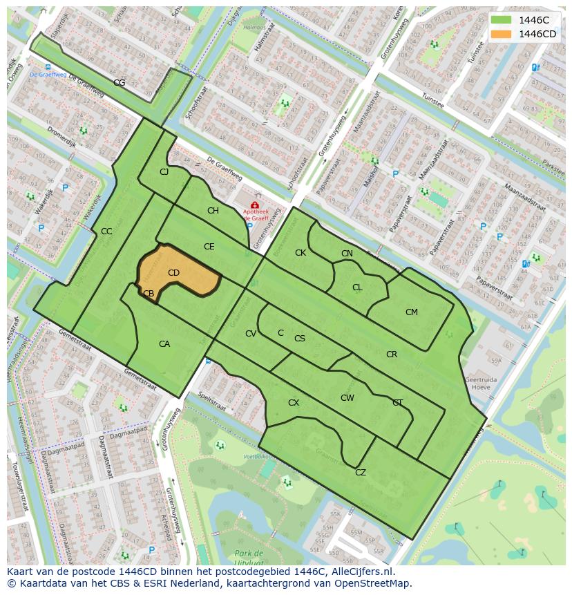 Afbeelding van het postcodegebied 1446 CD op de kaart.