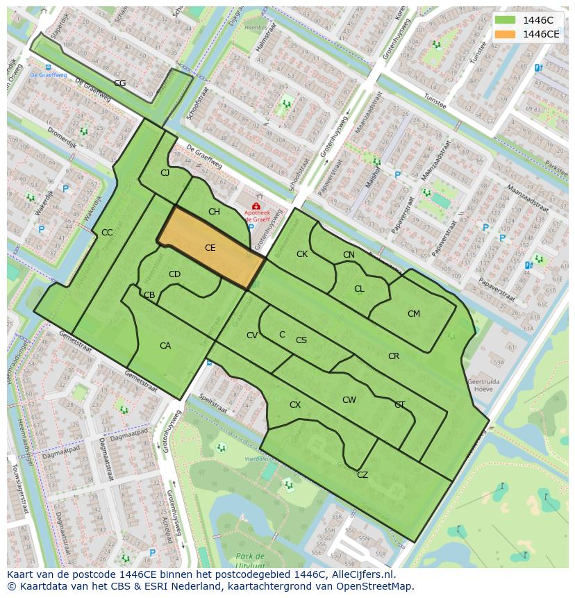 Afbeelding van het postcodegebied 1446 CE op de kaart.