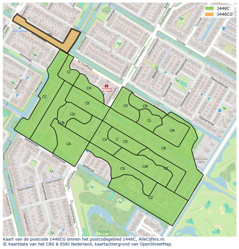 Afbeelding van het postcodegebied 1446 CG op de kaart.