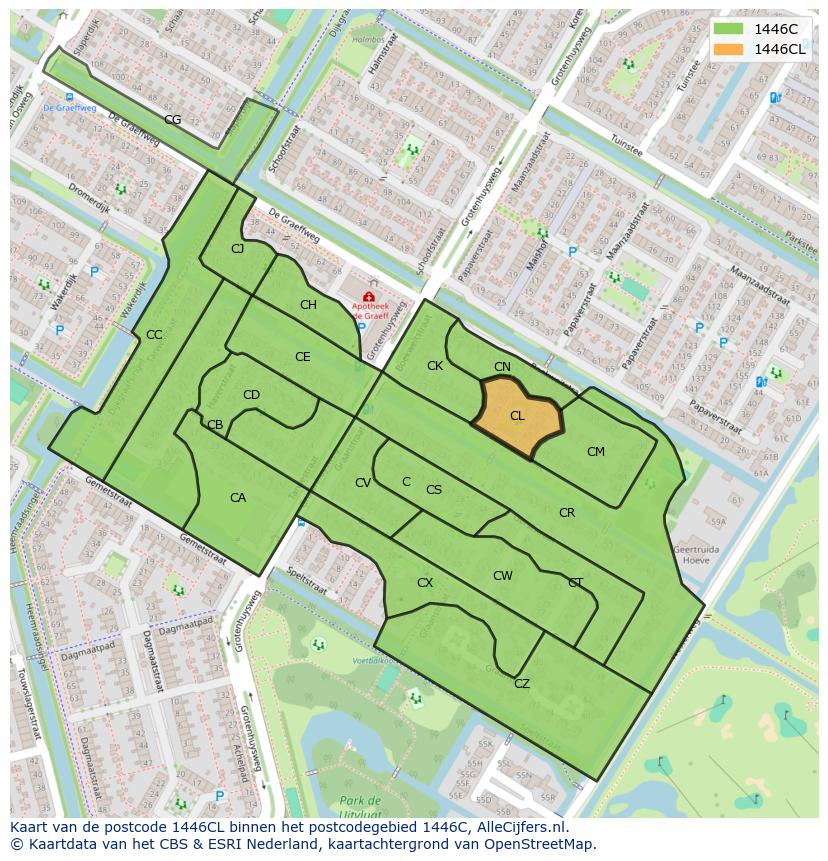 Afbeelding van het postcodegebied 1446 CL op de kaart.
