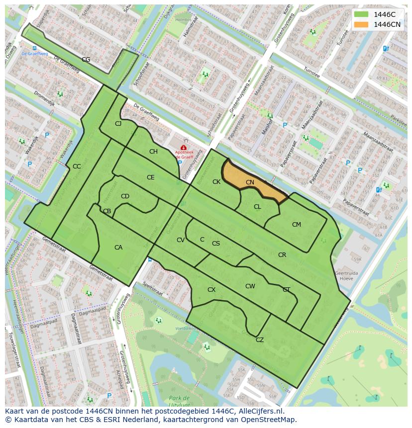 Afbeelding van het postcodegebied 1446 CN op de kaart.