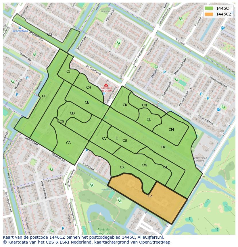 Afbeelding van het postcodegebied 1446 CZ op de kaart.