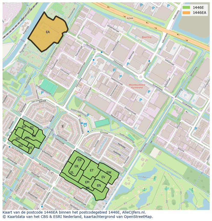 Afbeelding van het postcodegebied 1446 EA op de kaart.