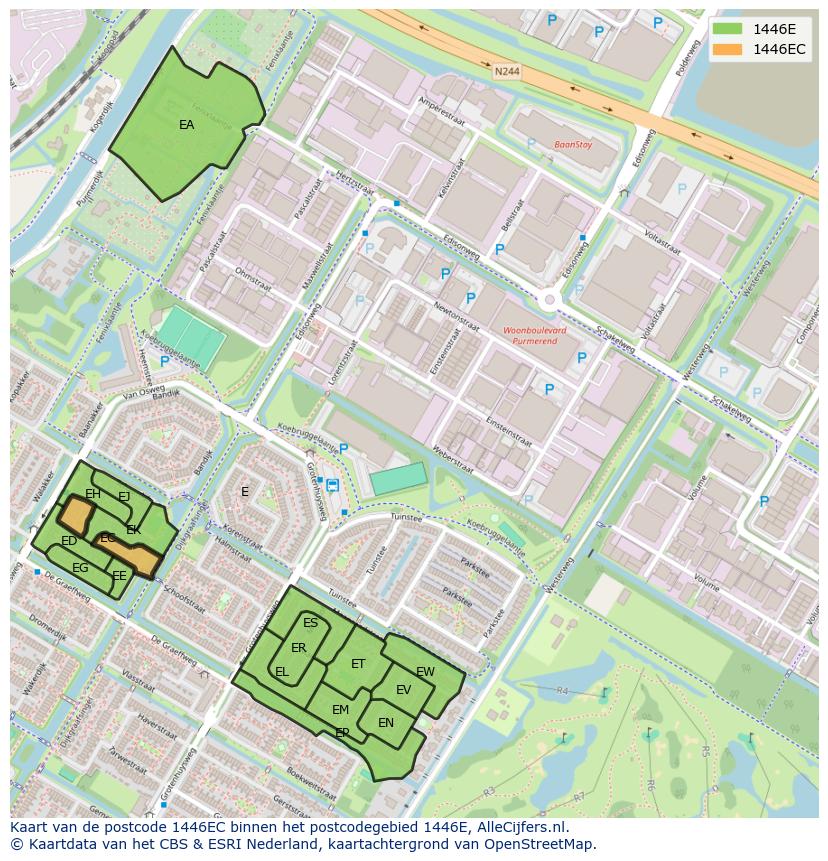 Afbeelding van het postcodegebied 1446 EC op de kaart.