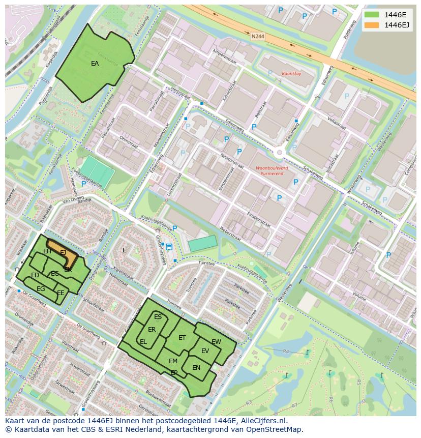 Afbeelding van het postcodegebied 1446 EJ op de kaart.