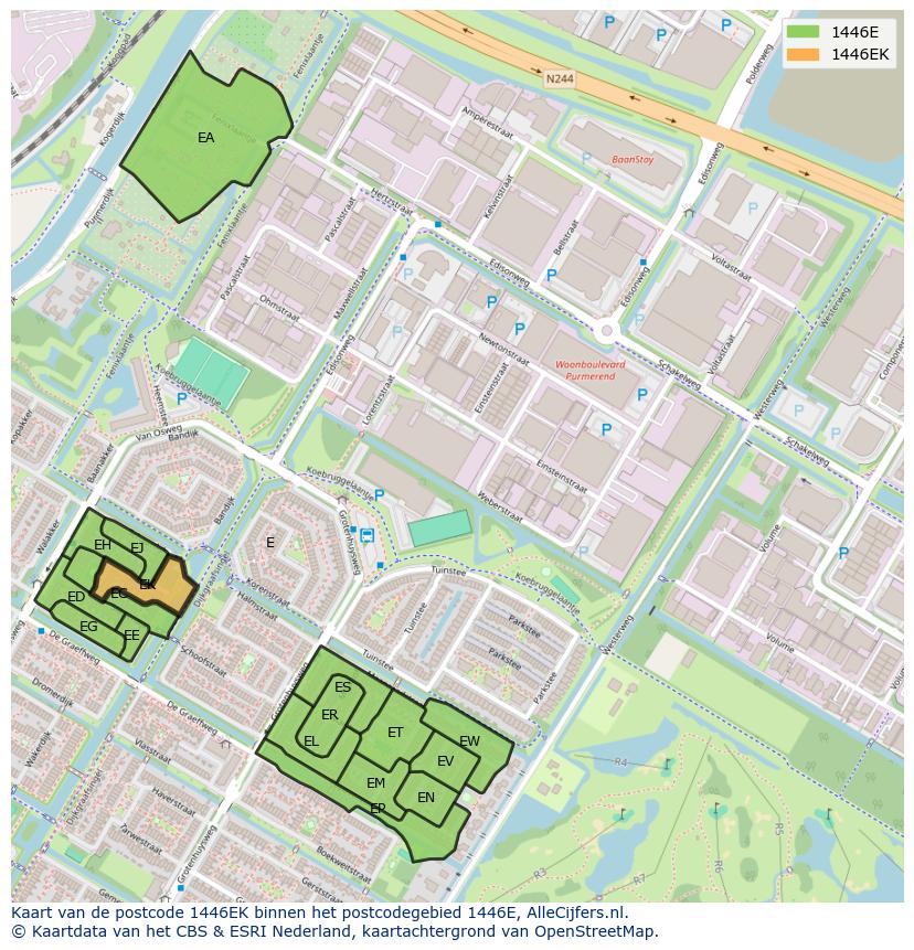 Afbeelding van het postcodegebied 1446 EK op de kaart.