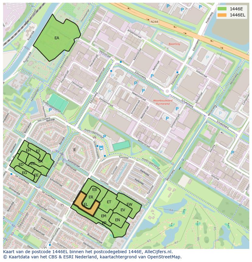 Afbeelding van het postcodegebied 1446 EL op de kaart.
