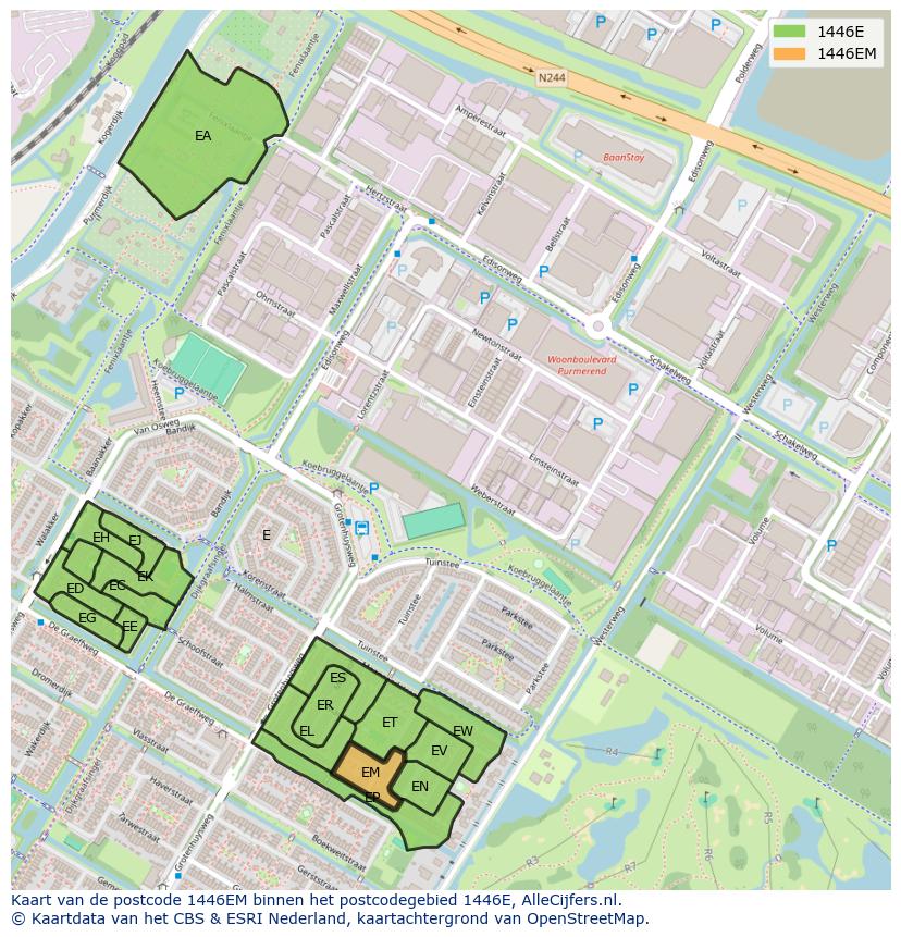Afbeelding van het postcodegebied 1446 EM op de kaart.