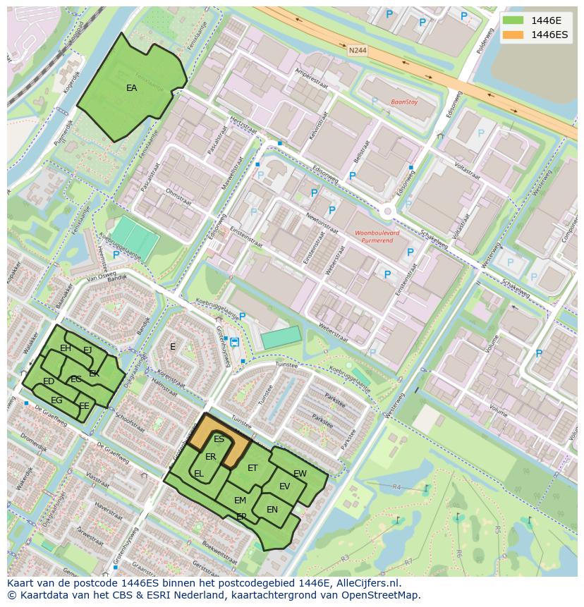 Afbeelding van het postcodegebied 1446 ES op de kaart.