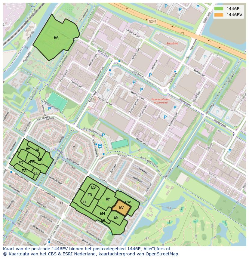 Afbeelding van het postcodegebied 1446 EV op de kaart.