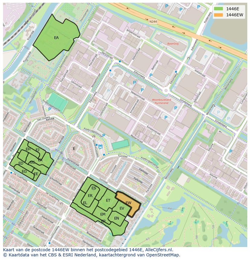 Afbeelding van het postcodegebied 1446 EW op de kaart.