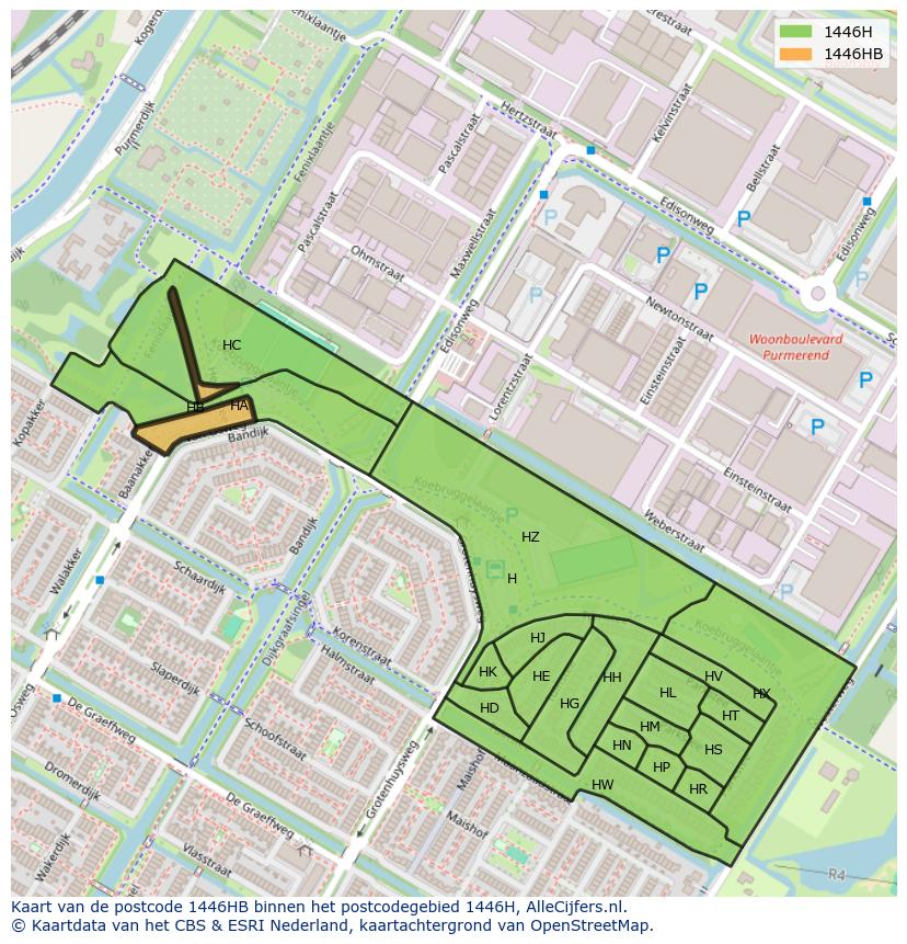 Afbeelding van het postcodegebied 1446 HB op de kaart.