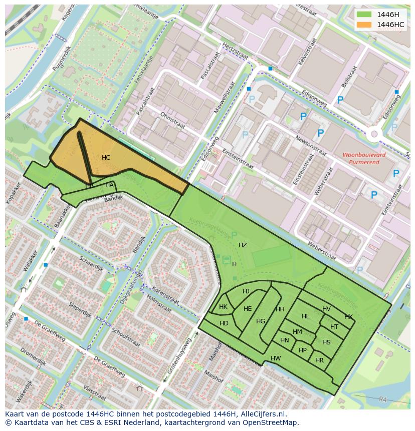 Afbeelding van het postcodegebied 1446 HC op de kaart.