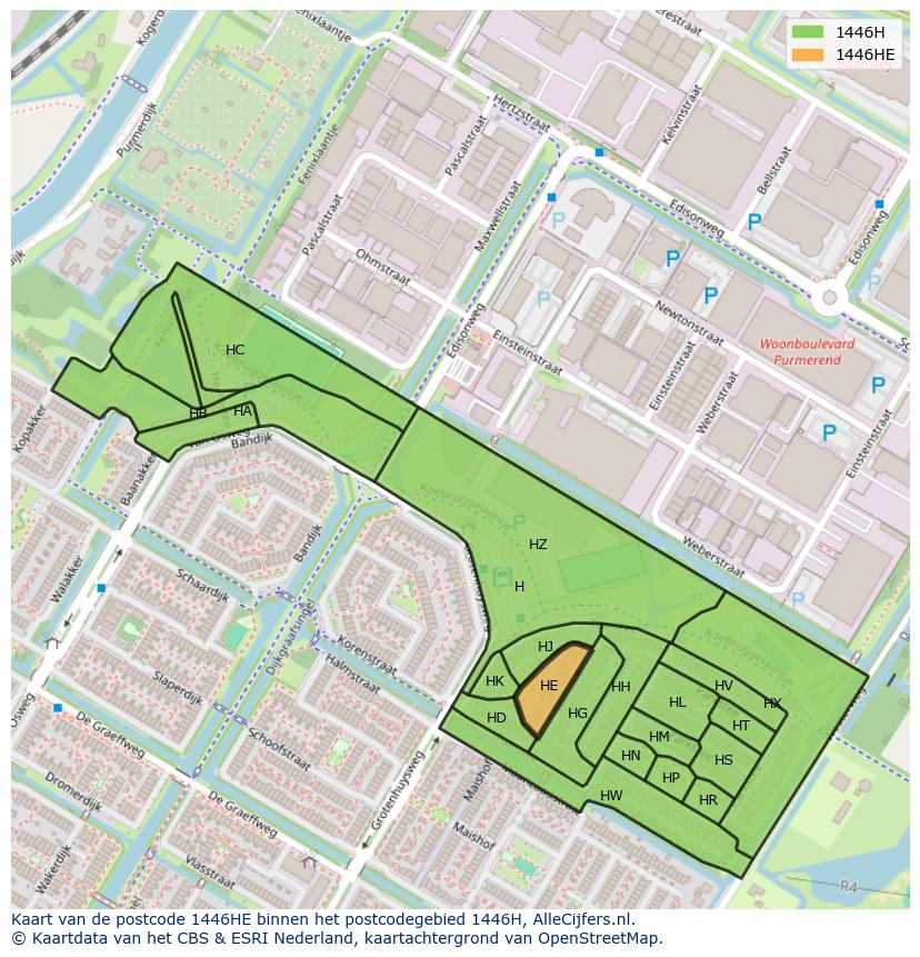 Afbeelding van het postcodegebied 1446 HE op de kaart.