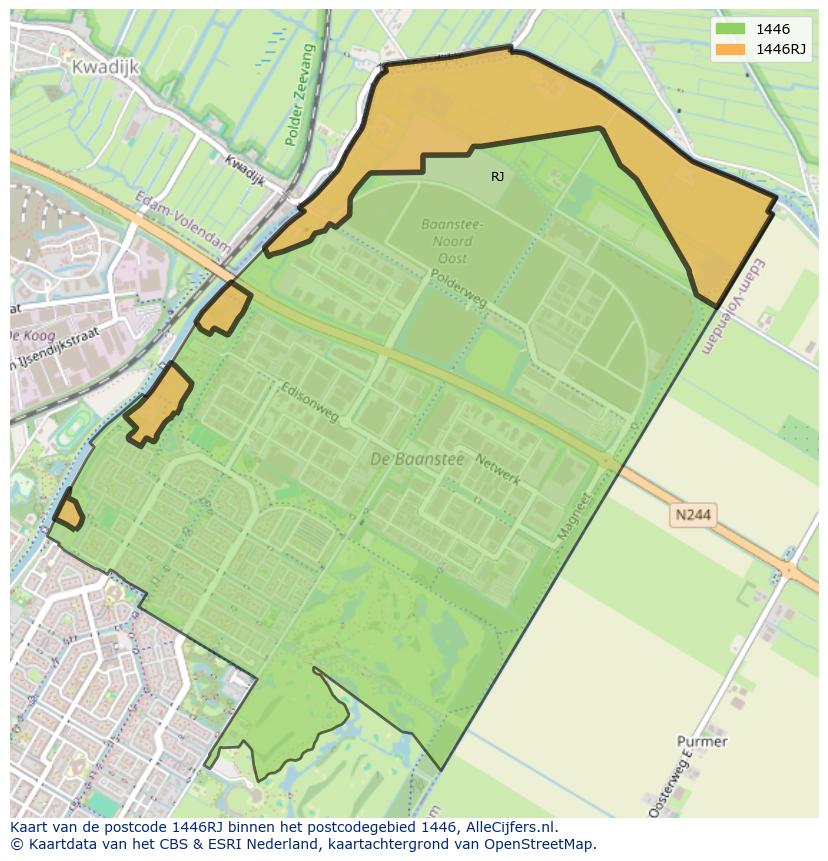 Afbeelding van het postcodegebied 1446 RJ op de kaart.