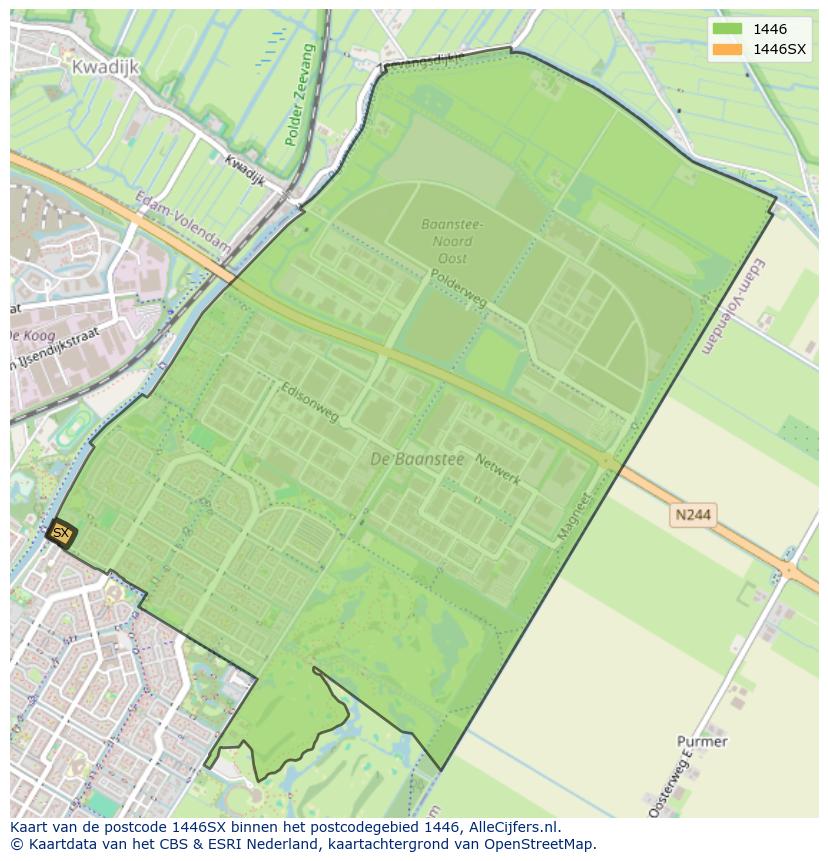 Afbeelding van het postcodegebied 1446 SX op de kaart.