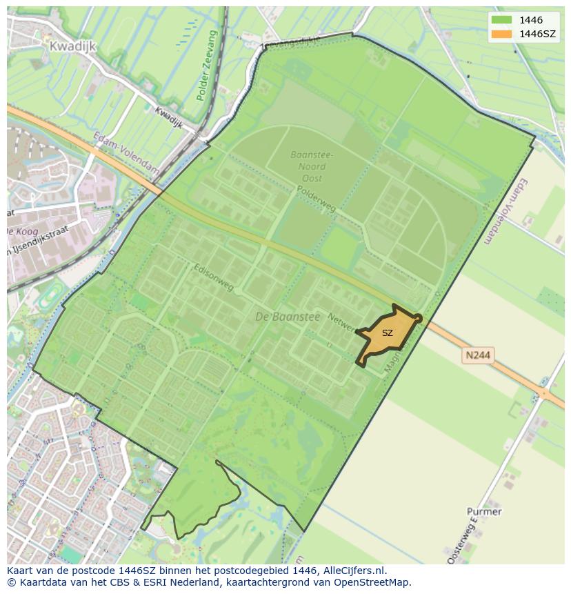Afbeelding van het postcodegebied 1446 SZ op de kaart.