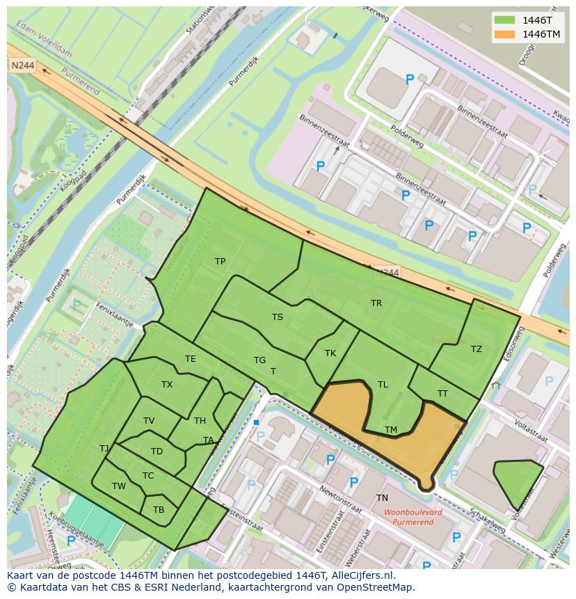 Afbeelding van het postcodegebied 1446 TM op de kaart.