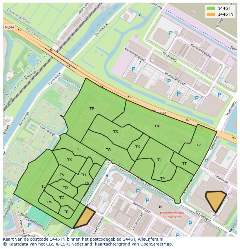 Afbeelding van het postcodegebied 1446 TN op de kaart.