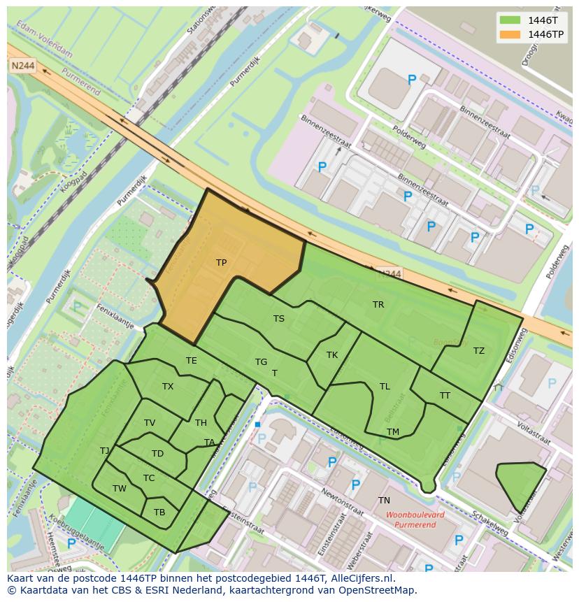 Afbeelding van het postcodegebied 1446 TP op de kaart.