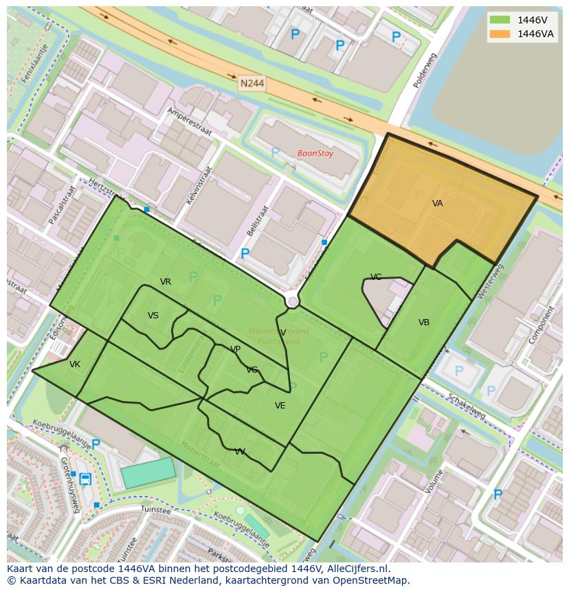 Afbeelding van het postcodegebied 1446 VA op de kaart.