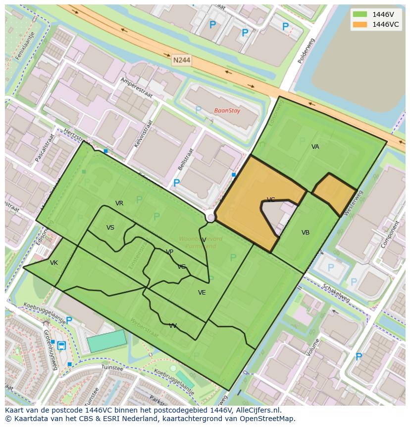 Afbeelding van het postcodegebied 1446 VC op de kaart.