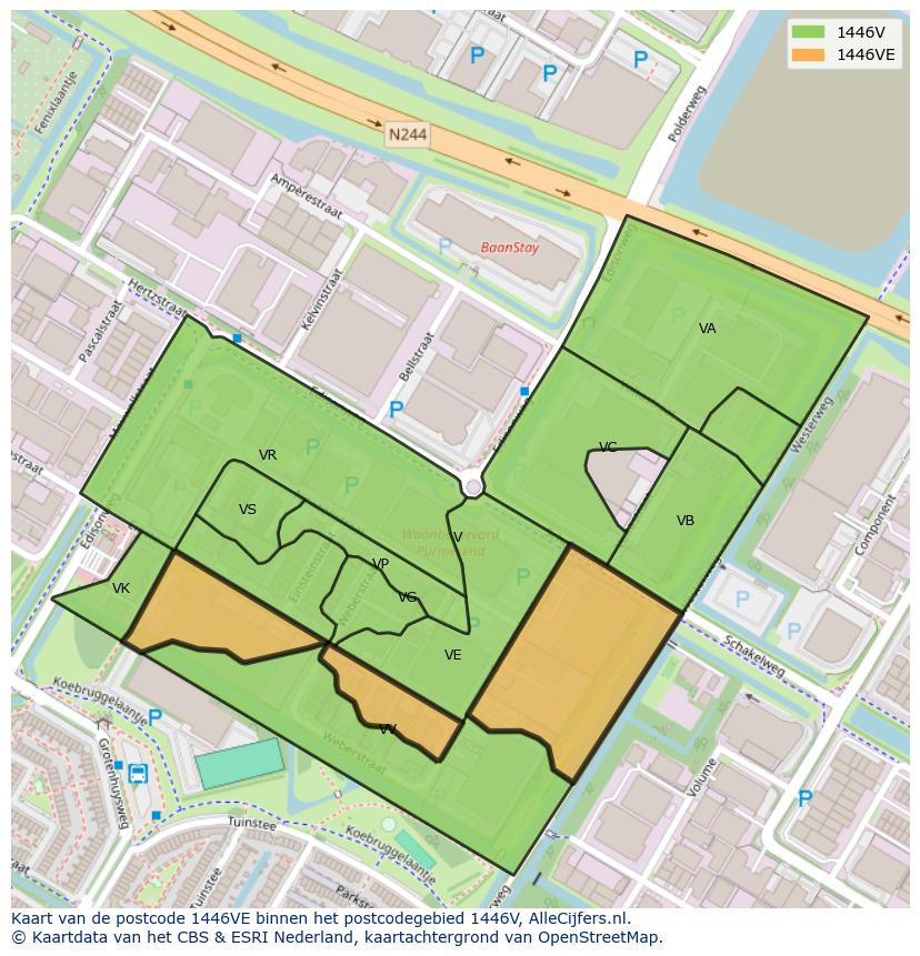 Afbeelding van het postcodegebied 1446 VE op de kaart.