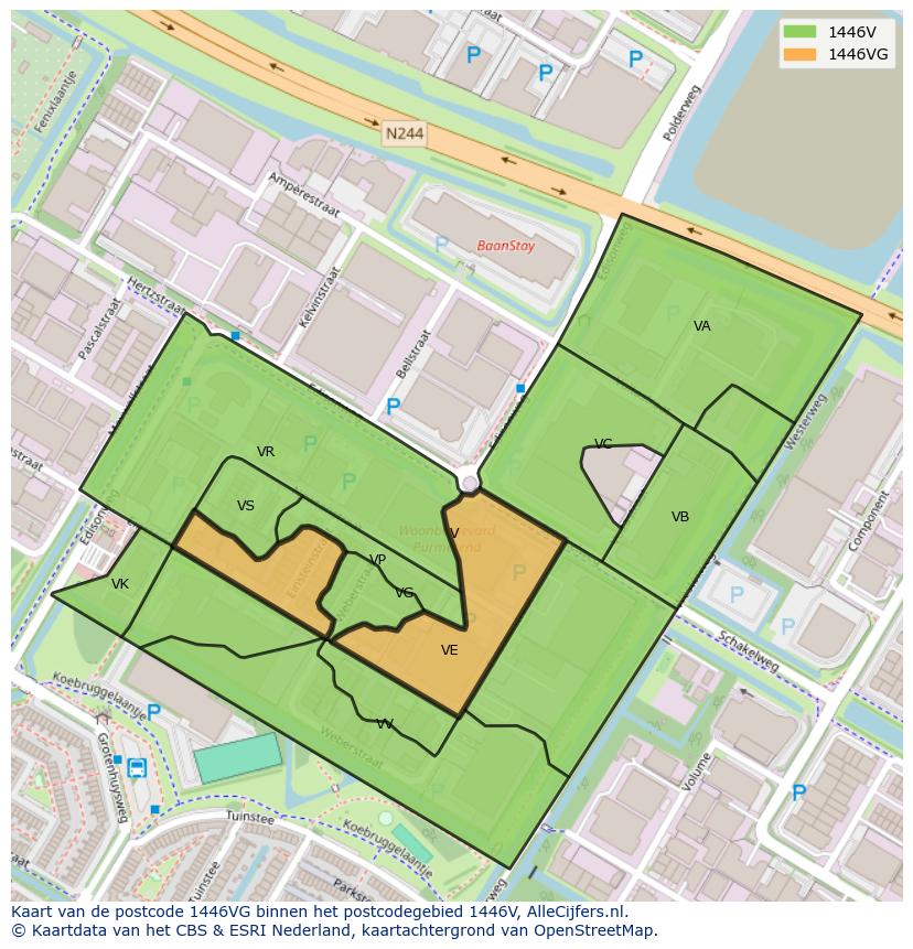 Afbeelding van het postcodegebied 1446 VG op de kaart.
